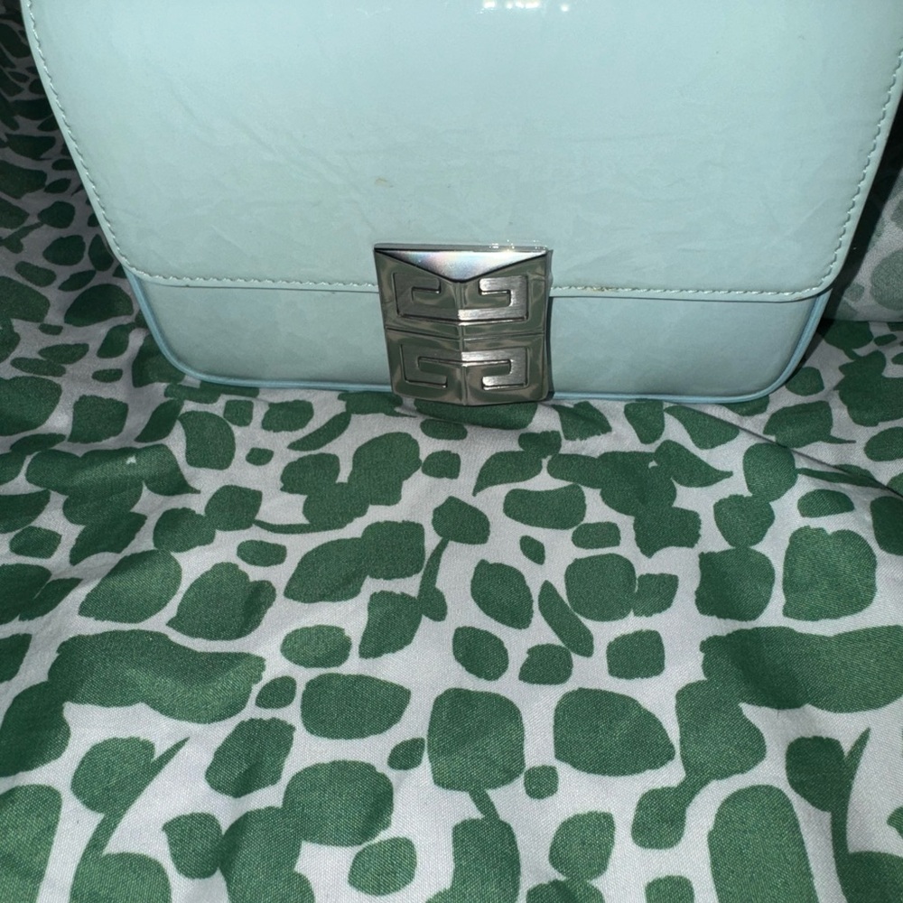 Givenchy Mini 4G Sky Blue Patent Leather Silver Logo Flap Crossbody Shoulder Bag